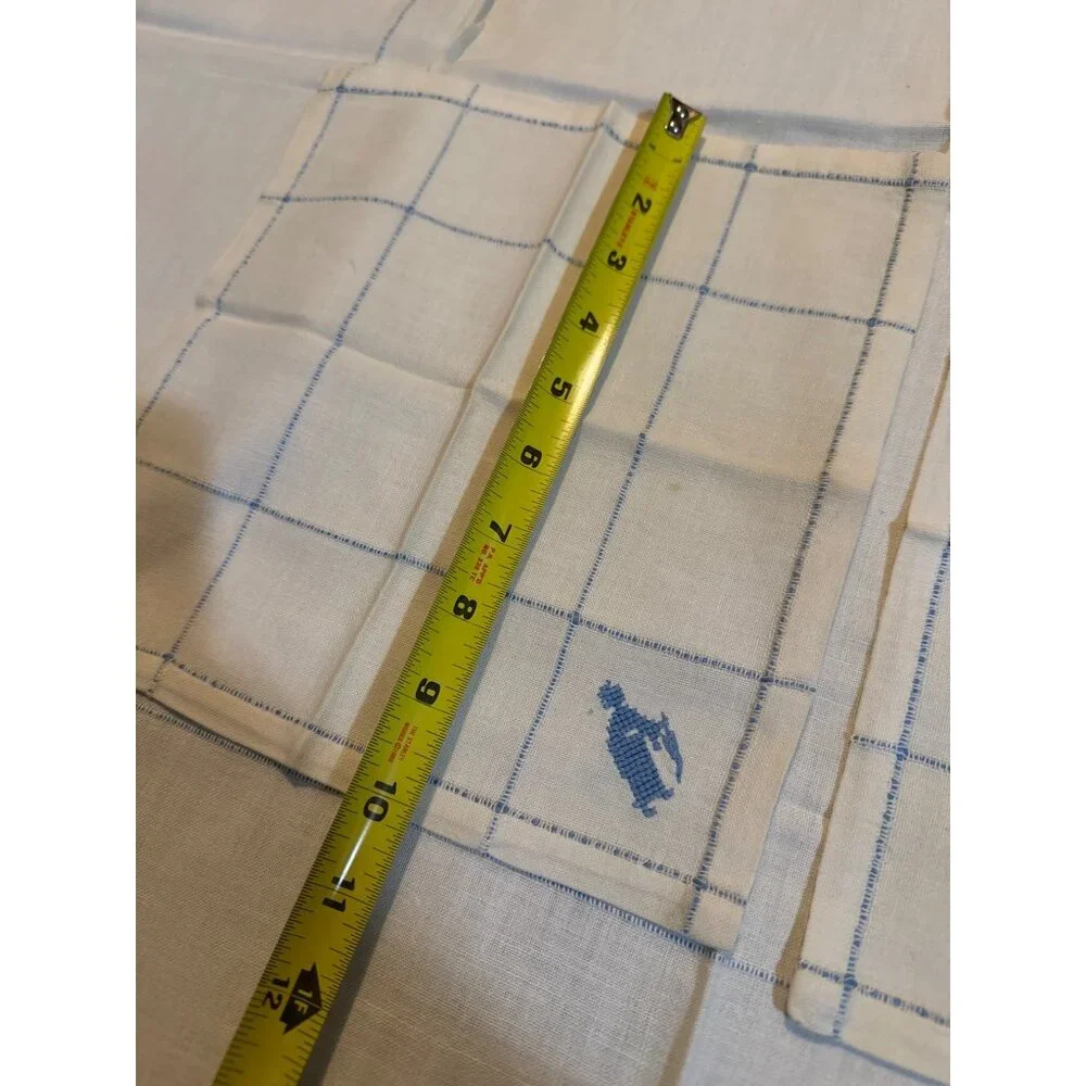 Vintage Ivory Linen Napkin Set With Blue Embroidered Peasant Design card table t